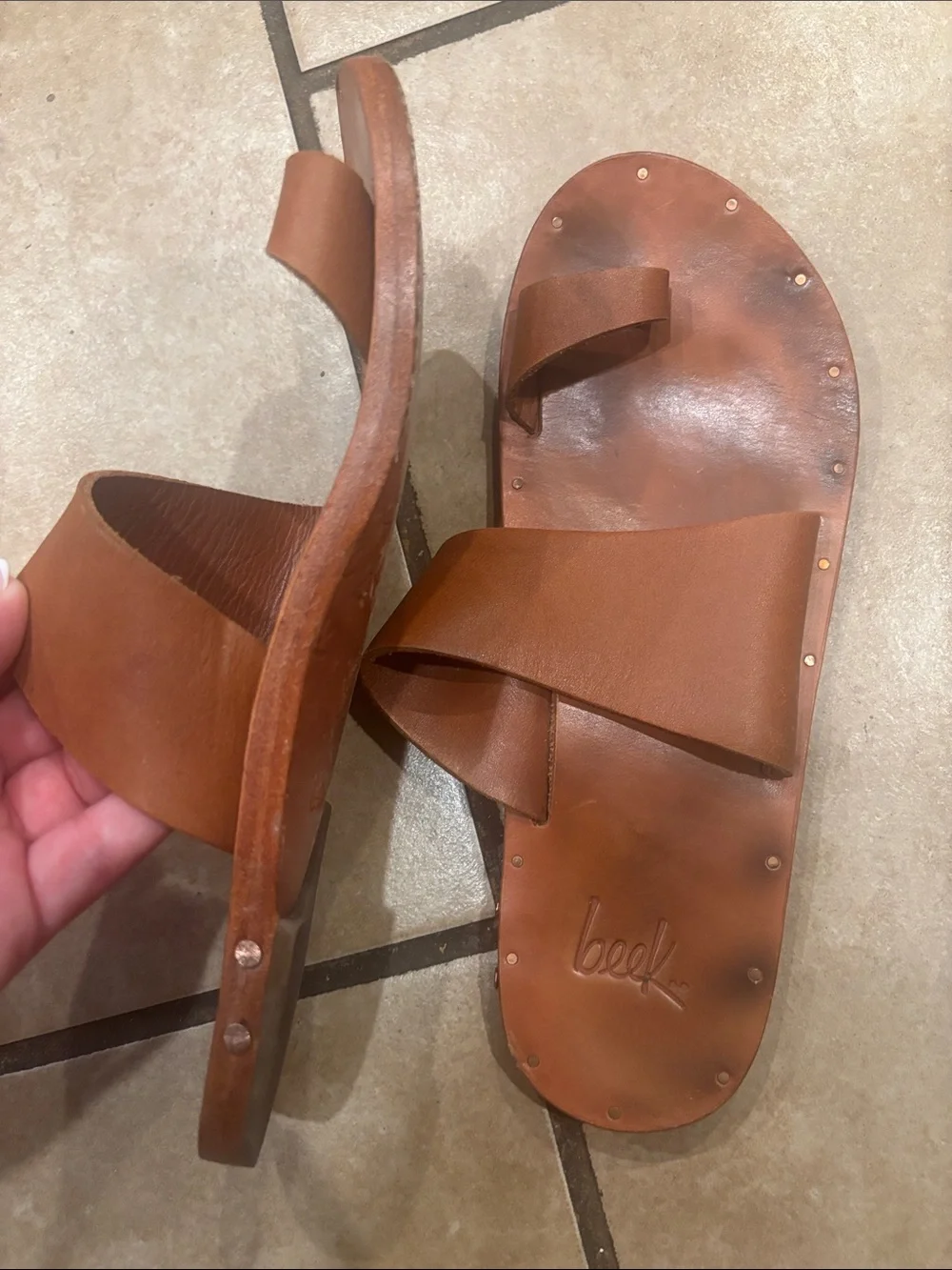 Beek Brown Tan Finch Leather Toe-Ring Sandal